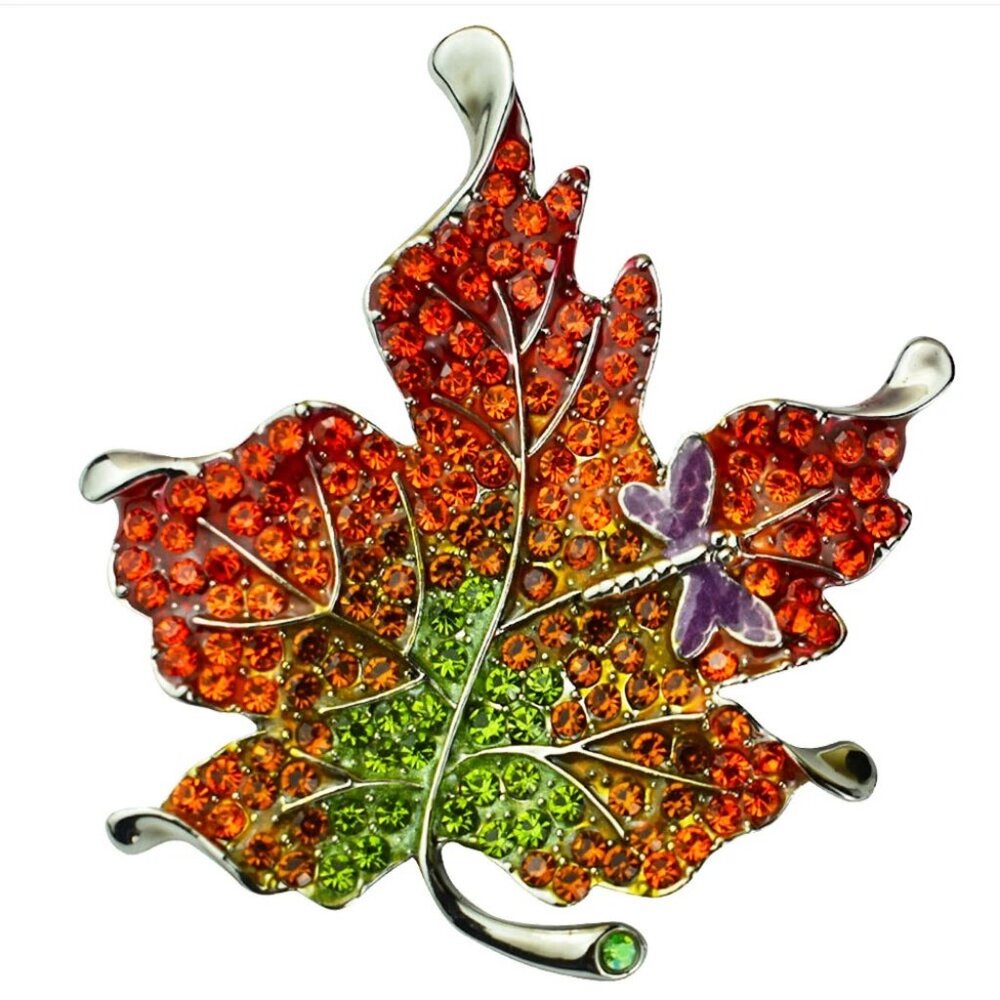 Kirks Folly Falling For You Dragonfly Leaf Pin Pendant Goldtone